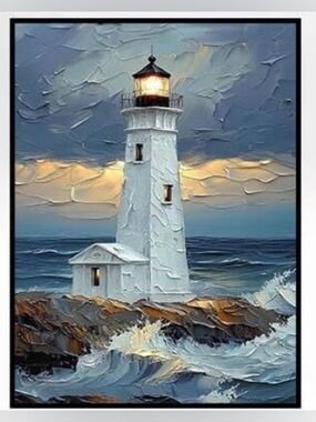 White Lighthouse Diamond Art Kit for Adults